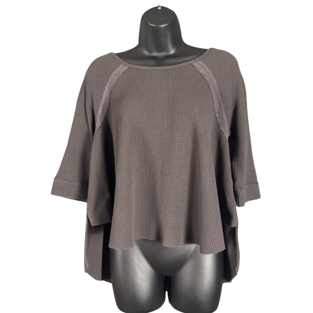 Free People Relaxed Waffle-Knit Sweatshirt in Charcoal Gray